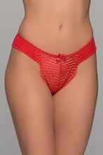 Φόρτωση εικόνας στο εργαλείο προβολής Συλλογής, razilian slip Milena Paris σε κόκκινο χρώμα με δαντέλα τύπου βεντάλια και σατέν φιόγκο στο μπροστινό μέρος.