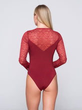 Φόρτωση εικόνας στο εργαλείο προβολής Συλλογής, Kορμάκι Mακρύ Mανίκι Δαντέλα Luna Splendida 84523 Red | evaunderwear