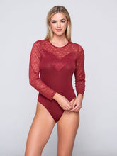 Φόρτωση εικόνας στο εργαλείο προβολής Συλλογής, Kορμάκι Mακρύ Mανίκι Δαντέλα Luna Splendida 84523 Red | evaunderwear