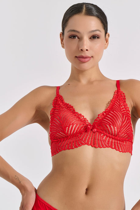 Red Lace Bralette από ελαστική δαντέλα με σχέδιο βεντάλιας και κόπιτσα στο πίσω μέρος | evaunderwear
