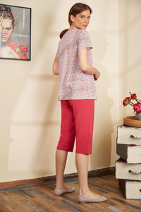 γυναικεία πιτζάμα κάπρι "Red Rose" Vamp 14979 | evaunderwear